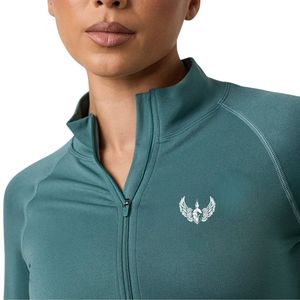 Dark Mint Full <b>Zip</b> <b>Women</b> Performance Jacket Long Sleeve Activewear <b>Top</b> Slim Fit Training Layer Running Fitness Wear - Product Image 5