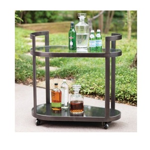 Carrito de bar rodante con acabado en bronce de lujo, carrito de servicio de bebidas ovalado minimalista, unidad móvil de almacenamiento de vino y licores - Product Image 3
