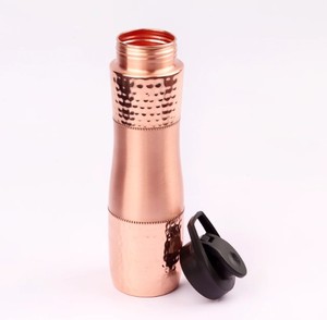 <b>Copper</b> Water Bottle Hammered Travel Mug <b>Screw</b> Lid Reusable Cold Drink Tumbler for Office Home Camping Gift - Indian Home Crafts - Product Image 1
