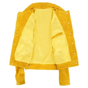<b>Men's</b> Yellow <b>Suede</b> <b>Jacket</b> Casual Turn-down Collar Regular Sleeve Button Closure Autumn Wear Slim Fit Solid Color - Product Image 4