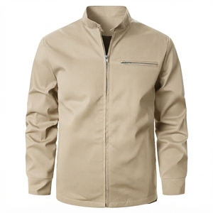 Veste Safari Homme Vert Olive à Col Mandarin Imperméable avec Fermeture Éclair, Couleur Unie, en Polyester, Coupe Droite, Idéale pour l'Hiver - Product Image 4