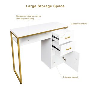 Scrivania per Computer 97*35*78cm in Truciolato Bianco e Tubi in Ferro con 2 Cassetti e 1 Anta, Versatile per Molteplici Scenari - Product Image 6