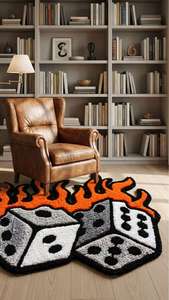 Tapis d'intérieur unique en laine tuftée à la main, motif dés flamboyants, antidérapant, doux et moelleux, thème casino, pour salon et chambre à coucher - Product Image 5