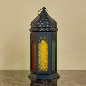 2026 Ramadan Christmas <b>Moroccan</b> Style Black Metal Colorful Glass Floor and Hanging Decorative <b>Lanterns</b> - Product Image 1