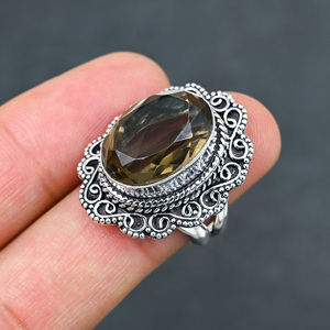 Anillo de Plata de Ley 925 con Cuarzo Ahumado Creado en Laboratorio, Hermoso Anillo con Piedra en Forma de Pera, Joyería de Boda Hecha a Mano con Turquesa - Product Image 1