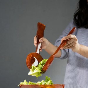 Ensemble de service à salade en résine ambre écaille de tortue fait main, cuillère et fourchette à manche ondulé, vaisselle de cuisine, couverts - Product Image 6
