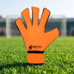 Guantes de Portero de Fútbol de Látex Alemán Negros y Naranjas de Diseño Personalizado, con Palma Plana de Látex Alemán de 4 mm y Correa con Relieve - Product Image 6
