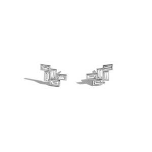 Pendientes de Diamantes Cultivados en Laboratorio, Modernos, Geométricos, Minimalistas, Arquitectónicos, Oro de 14K, Corte Baguette, para Uso Diario de Mujeres, Venta al Por Mayor - Product Image 3