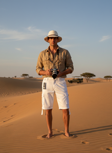 กางเกงขาสั้นคาร์โก้ผู้ชายสำหรับฤดูร้อน กางเกงขาสั้นคาร์โก้ลำลองสไตล์ไฮสตรีทเหนือเข่า ผ้าฝ้าย กางเกงขาสั้นซาฟารีสำหรับผู้ชาย - Product Image 3