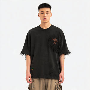 Camiseta Oversize de Verano para Hombre, con Hombros Caídos, Cuello Redondo Desgastado, Estilo Casual y Ajuste Holgado - Product Image 6