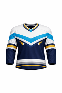Men's <b>Ice</b> Hockey Jersey V-Neck Three Quarter Sleeve Striped Sublimated 100% Polyester Moisture Wicking Regular Fit Adult Apparel - Product Image 1