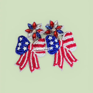 Pendientes de Estrella de la Bandera Americana Hechos a Mano con Cuentas, Joyería Patriótica Roja, Blanca y Azul para Mujer - Product Image 2