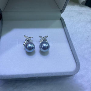 Boucles d'oreilles en perles de chanvre d'eau de mer Aurora de 8-9 mm, perles impeccables, argent pur S925, style pendentif fin avec boîte - Product Image 2