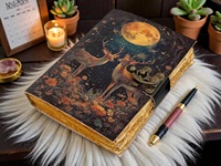 Journal Grimoire Mystique en Cuir Cerf de Lune |   Carnet vintage fait main |   Livre de sorcellerie Ombres |   Cadeau païen |   Multicolore
