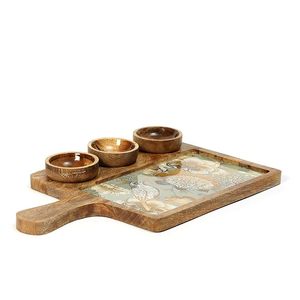 Plateau de service artisanal en bois de manguier écologique avec bols, plateau rustique pour apéritifs et collations, 100 pièces pour les fêtes à domicile - Product Image 4