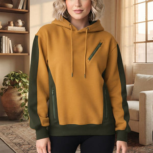 Sweat à capuche pour femme bicolore 450 g/m² avec plusieurs poches zippées et cordon de serrage réglable – Vêtements élégants en gros - Product Image 3
