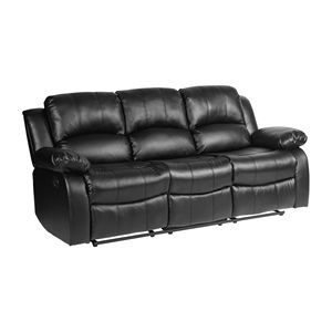 Solid Wood Plywood Frame Black Bonded Leather <b>Recliner</b> Comfortable Double Reclining Sofa for Living Room 1pc Furniture - Product Image 3