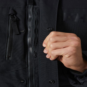Chaqueta parka larga negra para hombre, cortavientos, abrigo parka de otoño, gruesa, informal, con cremallera, cuello alto, logotipo frontal, rellena de plumón - Product Image 6