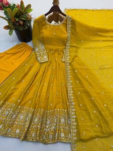 Ensemble Anarkali Salwar Kameez pour femmes, brodé, avec longue dupatta, tenue traditionnelle indienne et pakistanaise pour mariage et fête - Product Image 5