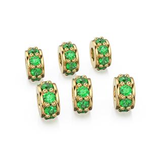 Fornituras de Joyería de Oro Amarillo Sólido de 18K con Esmeralda Verde, Separador de Perlas Rondelle de Eternidad, 5mm - Product Image 1