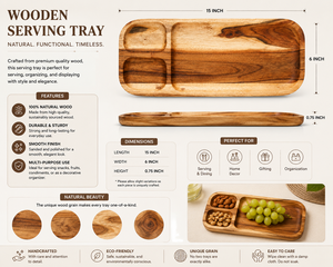 Rectangular Wooden Serving Platter <b>Tray</b> with Compartments Acacia Wood <b>Snack</b> Serving Board - Product Image 5