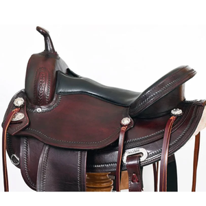 Selle d'équitation en cuir occidental de qualité supérieure |   Selle de randonnée équestre artisanale avec étriers, durable et confortable pour cheval - Product Image 2