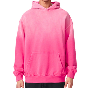 Sweat-shirt à capuche unisexe surdimensionné personnalisé, pull-over uni tie-dye rose, streetwear, molleton de coton, style vintage - Product Image 3