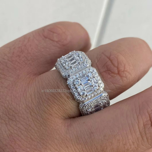 <b>925</b> Sterling <b>Silver</b> Baguette Cut Moissanite Classic Geometric Prong Set Rhodium Plated Unisex Wedding & Everyday Wear Gift <b>Ring</b> - Product Image 6