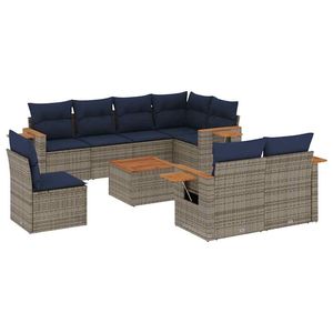 Juego de sofás de patio de ratán sintético gris de 9 piezas con cojines, sofás de jardín, solo para EE. UU. - Product Image 2