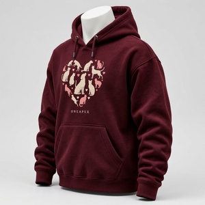 Sudadera con Capucha Personalizada con Gráficos de Mascotas en Color Borgoña, Sudadera Informal para Hombre, Sudadera con Capucha con Estampado de Perros y Gatos, Ropa al por Mayor OEM ODM - Product Image 2