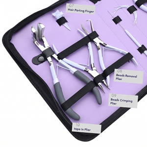 Kit d'outils pour extensions capillaires de salon en acier inoxydable : Pince à micro-perles, Pince à sertir, Pince à presser pour extensions adhésives, Coupe-extensions à la kératine, Coupe-trames - Product Image 4
