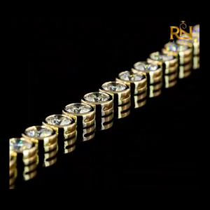 Round Brilliant Cut Bezel Set Lab Grown Diamond Tennis Bracelet Modern Eternity Link Bracelet 9K 14K 18K <b>Solid</b> <b>Gold</b> Fine Jewelry - Product Image 6
