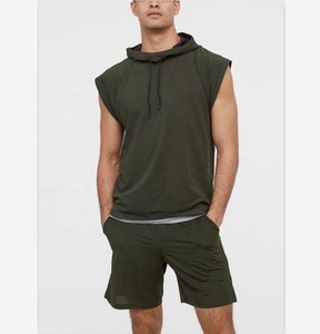 Latest Fashion Men Sleeveless Hooded Short Set Sports <b>Muscle</b> Fit Gym Tracksuit Breathable Cotton Training <b>Suit</b> Streetwear Summer - Product Image 5