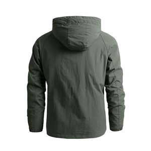 Men's <b>Thin</b> <b>Waterproof</b> Windproof Breathable Plus Size Soft Shell <b>Jacket</b> with Hood Zip Closure Outdoor Hiking Regular Fit Green - Product Image 2