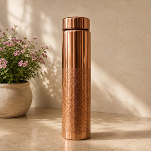 Decorative Engraved Copper <b>Water</b> <b>Bottle</b> Handmade Floral Pattern <b>Metal</b> Drinkware With Screw Lid Reusable Ayurvedic Drinking - Product Image 2