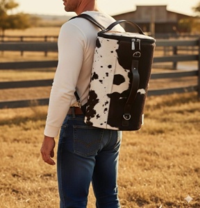 Wholesale Premium Hair-On Leather <b>Backpack</b> Cowhide Travel <b>Laptop</b> Bag Custom Logo Supplier Manufacturer Bulk LHBP-0037 - Product Image 1