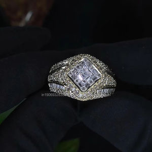 Anillo de Dos Tonos con Incrustaciones de Diamantes Moissanite, Chapado en Rodio, Plata de Ley 925, Estilo Hip Hop, Unisex, Anillo de Boda - Product Image 5