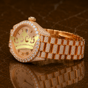 Custom Logo Rose Gold Iced Out Watch Men Brown Face CZ Diamond Quartz Wristwatch - Product Image 3