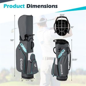 14-Way Waterproof <b>Golf</b> Cart Bag with 6 Zippered Pockets and Cooler Pocket Gray and Blue - Product Image 2