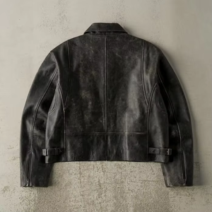 Custom Fashion New Design Vintage Discolored <b>Zip</b> <b>up</b> Pu Leather Jacket for Unisex High Quality Leather Jacket - Product Image 2