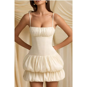 Robe en satin respirante et confortable à bretelles, style décontracté, pour rendez-vous, été, bord de mer, épaules dénudées, couleur unie, service OEM ODM - Product Image 4