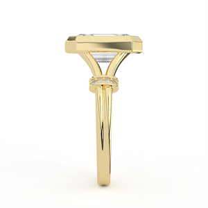 Ensemble de mariage en or jaune 14K 18K avec diamant de laboratoire taille ovale, bague solitaire entrelacée et alliance assortie micro-pavée Chevron V - Product Image 5