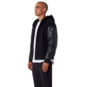 Veste bomber pour homme, mode masculine, manches en cuir véritable, coupe ajustée, légère, avec fermeture éclair sur le devant - Product Image 5