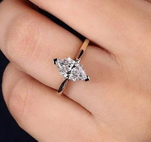 Bague de fiançailles, de mariage ou de promesse solitaire en or 14 carats avec diamant de laboratoire taille marquise hollandaise / hexagonale de 2,5 carats, nouvelle tendance - Product Image 4