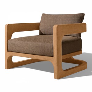 Canapé de jardin moderne en teck massif 1 place, tissu imperméable, chaise longue de luxe pour villa, hôtel, complexe hôtelier - Product Image 1
