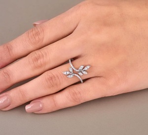 925 Sterling Silver Ring 10K/14K Gold Lab Diamond Ring 0.38ct Leaf Vine Bypass Open Ring Diamond Floral <b>Wrap</b> Ring Wedding Band - Product Image 2