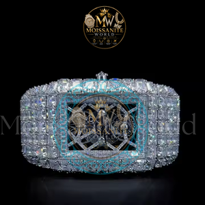 Montre carrée de luxe pour homme, style hip-hop, avec moissanite jaune, lunette verte, cadran ajouré, mouvement à quartz analogique - Product Image 3