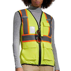 Gilet de sécurité sur mesure pour femme avec poche poitrine, bandes grises, vêtement de travail réfléchissant en maille polyester, logo personnalisé - Product Image 6