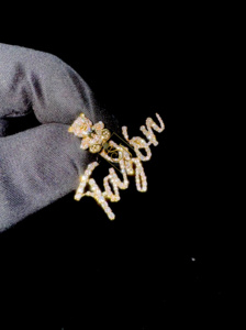 Elegante 10K oro sólido Pave VS diamante Real Natural cristal brillante nombre personalizado letra oso de peluche colgante colgantes finos encantos - Product Image 3