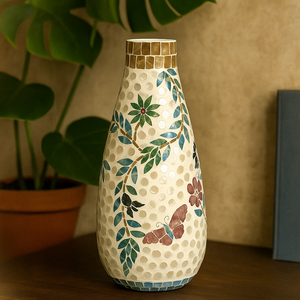 Vase en bambou fait à la main avec motif floral papillon en céramique conique mosaïque décor de coquille pour la maison dessus de table mariages - Product Image 6